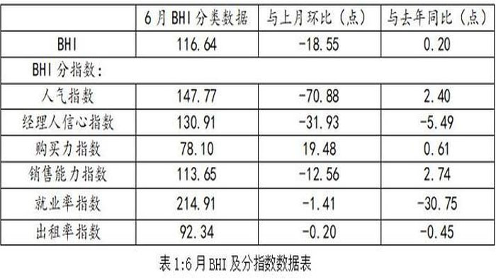 6月BHI及分指数数据表